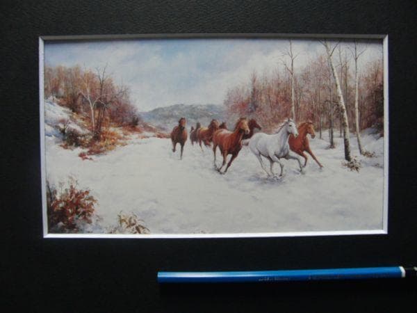 田鳥郁於【雪原を駆ける】希少画集画、状態良好、新品高級額装付