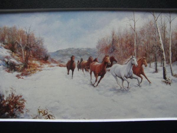 田鳥郁於【雪原を駆ける】希少画集画、状態良好、新品高級額装付