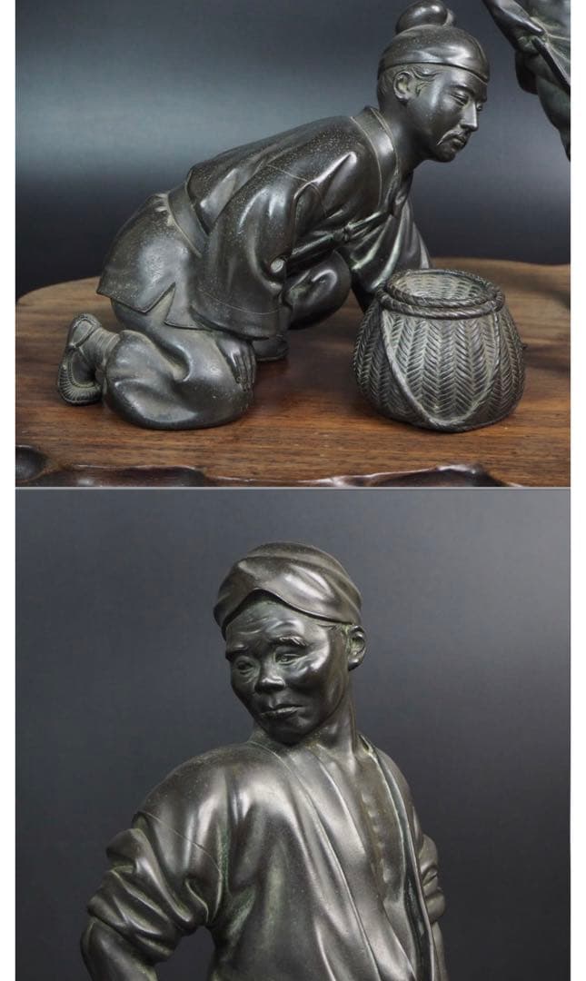 送料無料　晴光作 最高峰明治時代銅製人物置物　約49×34×36ｃｍ