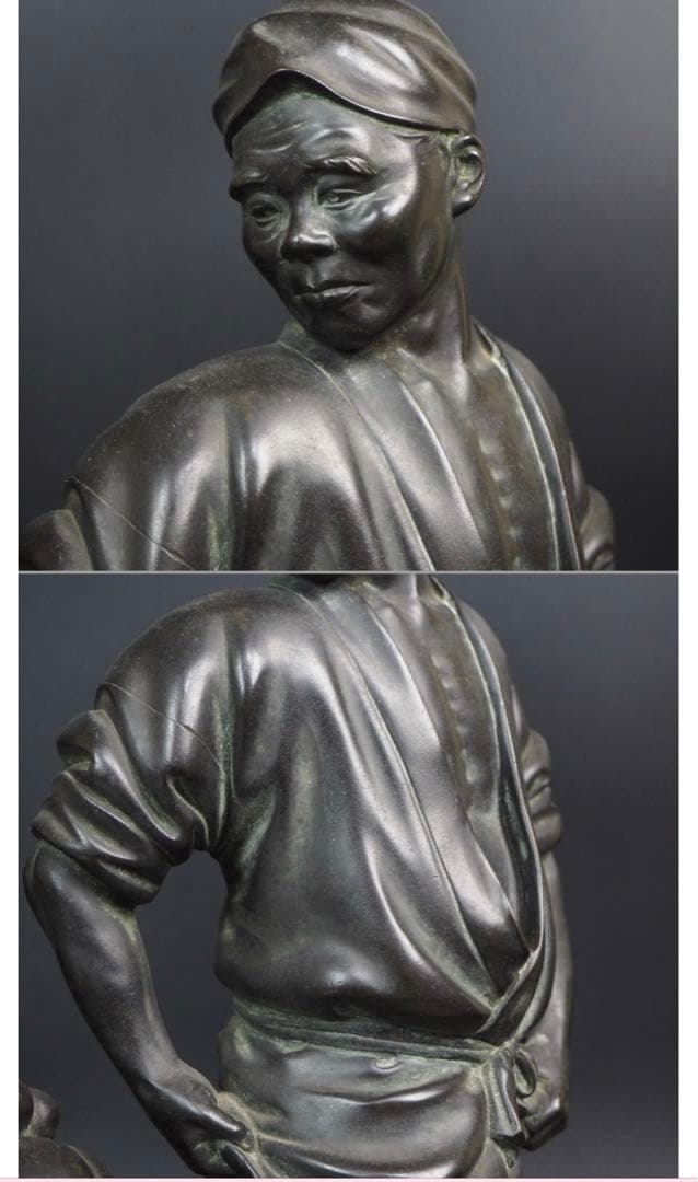 送料無料　晴光作 最高峰明治時代銅製人物置物　約49×34×36ｃｍ