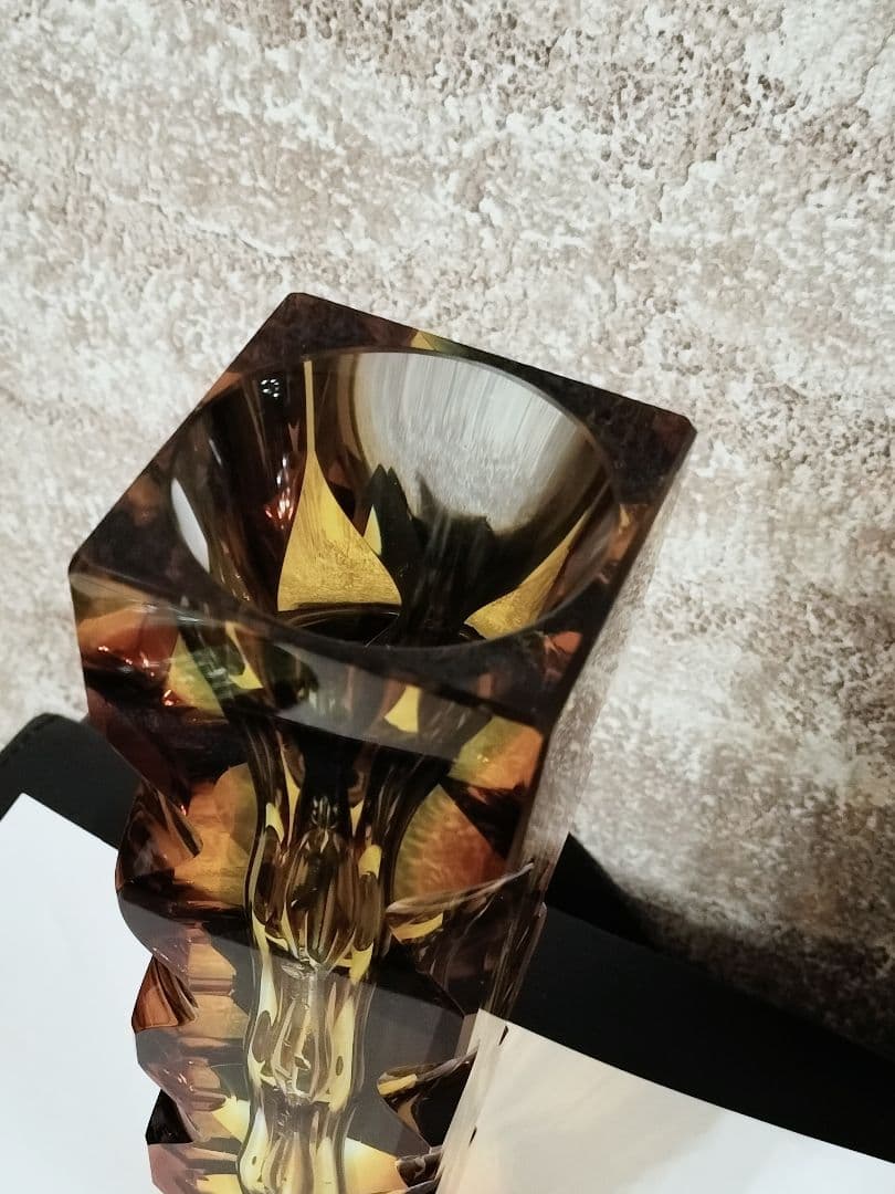 レア品　EXBOR チェコスロバキア ガラス アンバー 花瓶
