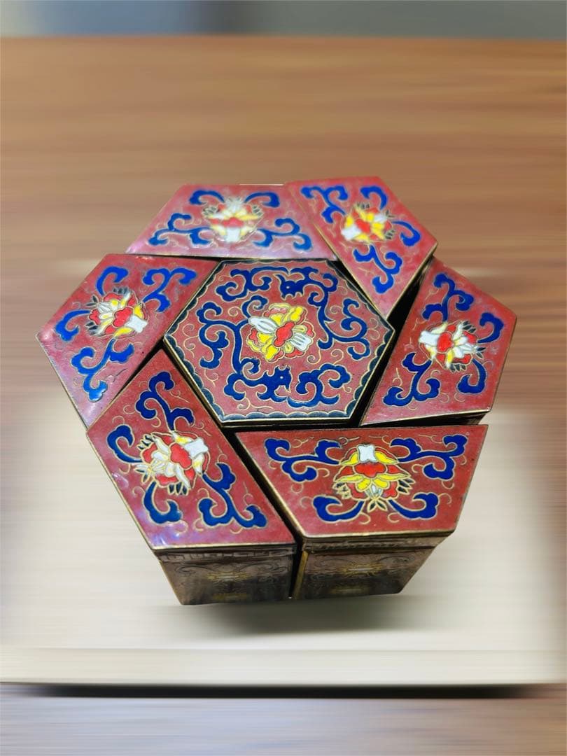 【希少品】中国美術 七宝焼 絵付 アンティーク 古美術 骨董 人物画 六角形