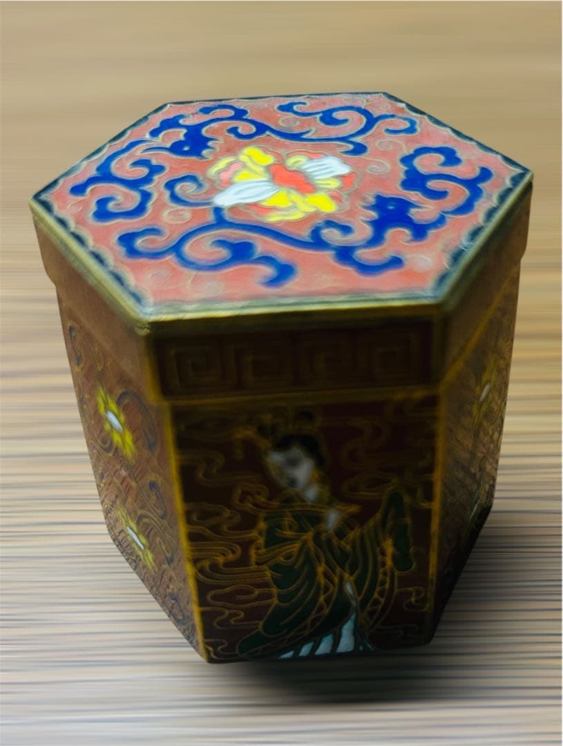 【希少品】中国美術 七宝焼 絵付 アンティーク 古美術 骨董 人物画 六角形