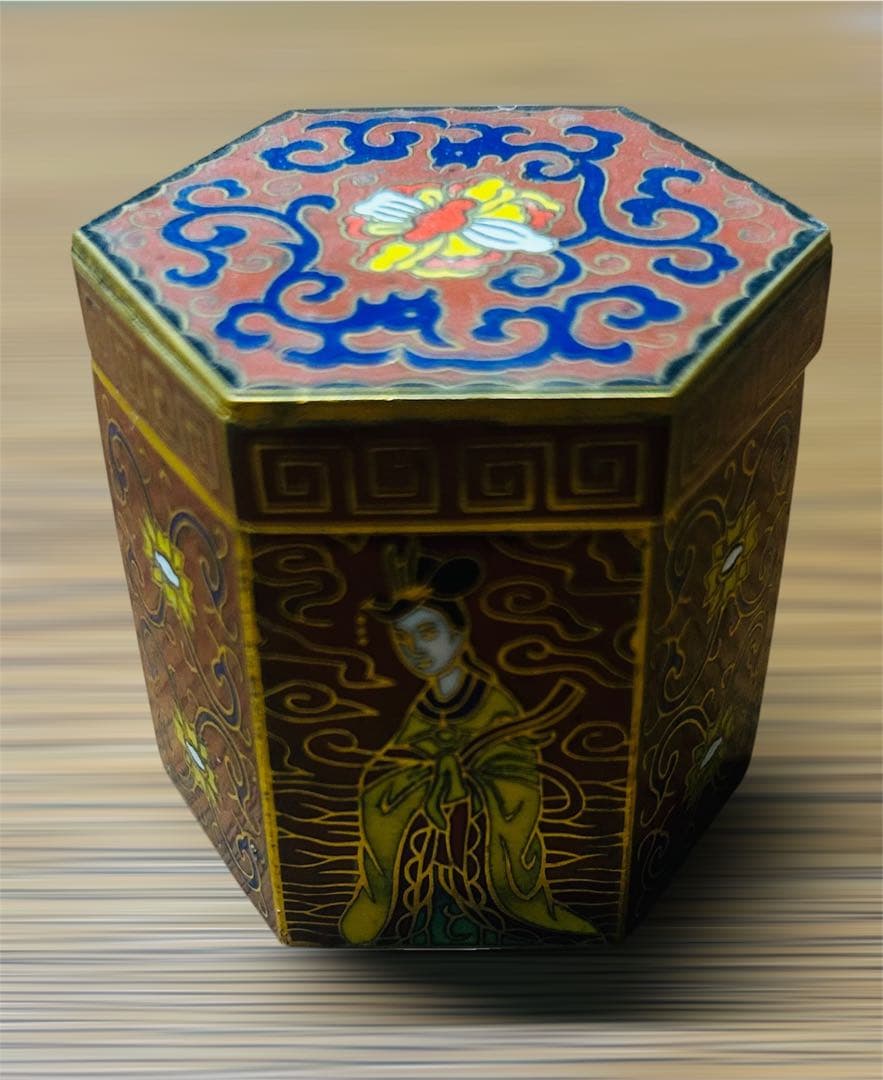 【希少品】中国美術 七宝焼 絵付 アンティーク 古美術 骨董 人物画 六角形