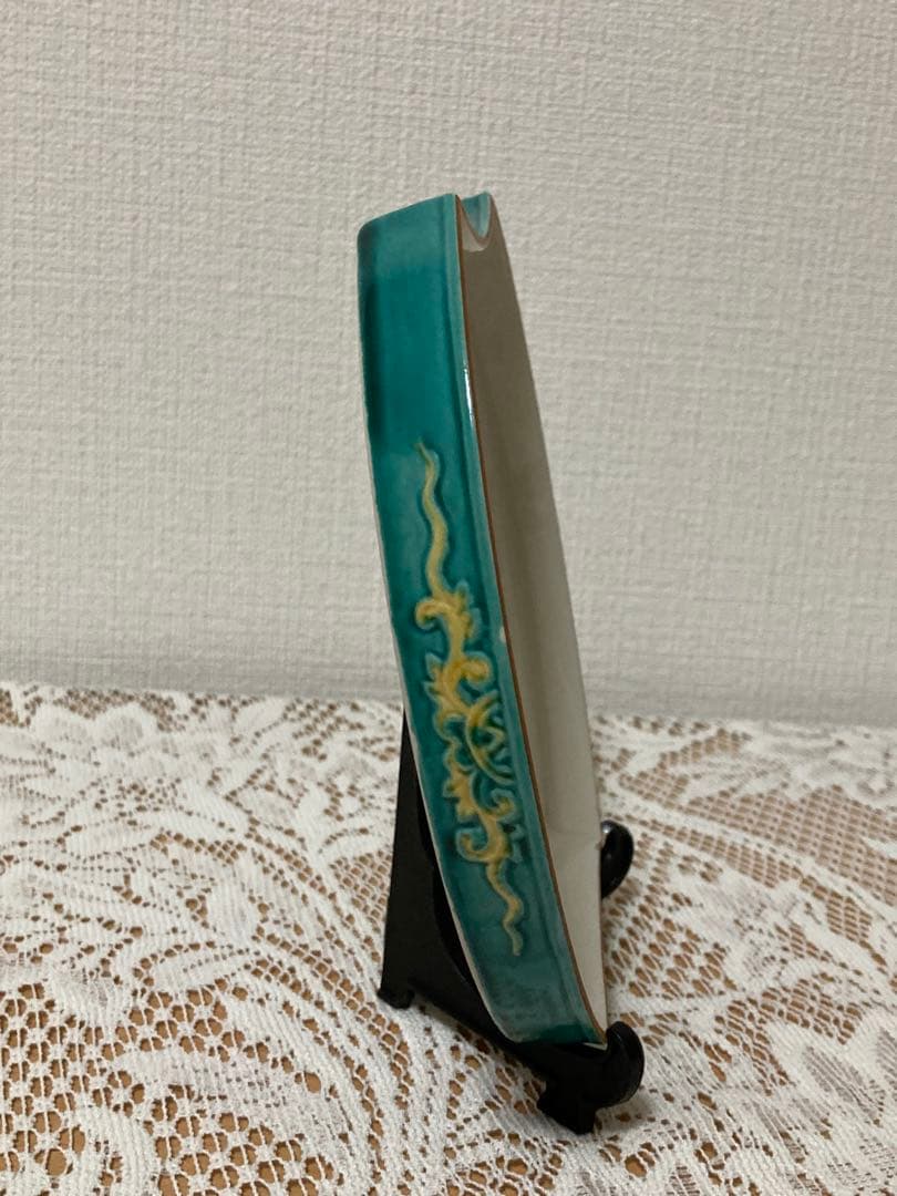清水焼 松本石亭 外青交趾分銅形皿(五枚)