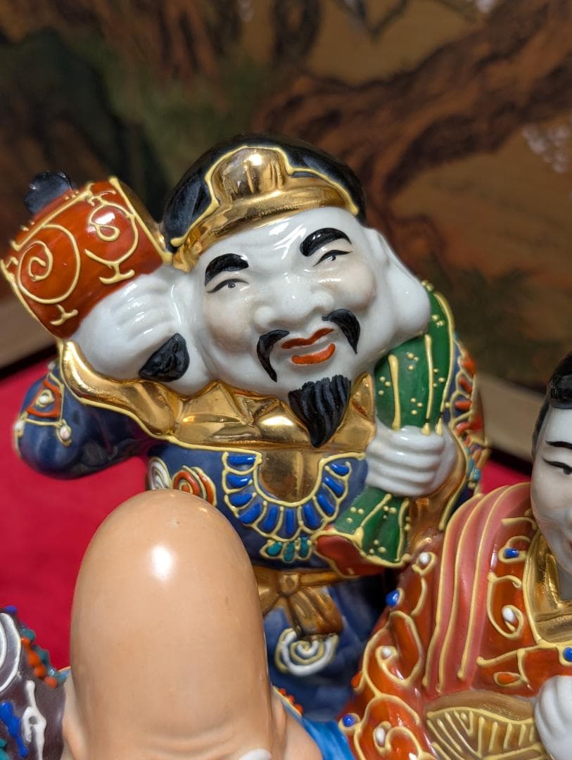 九谷焼　置物　七福神　木台付