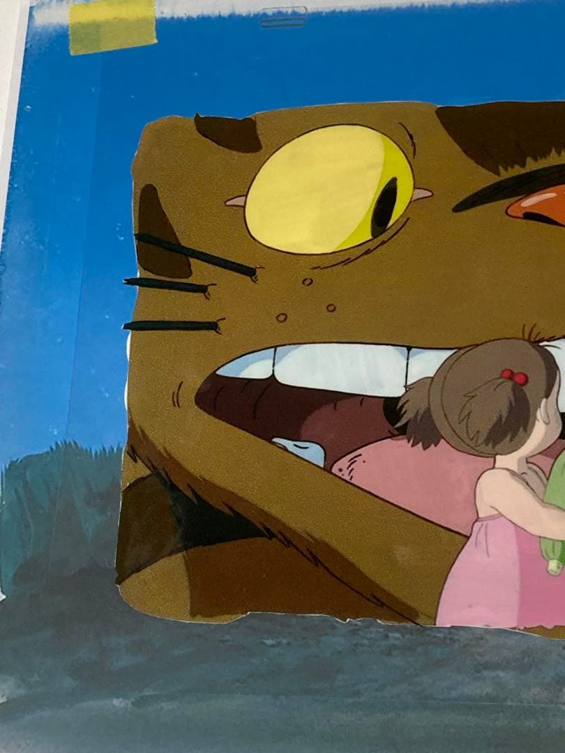 e６４　となりのトトロセル画【猫バスと二人】背景画・額縁付き