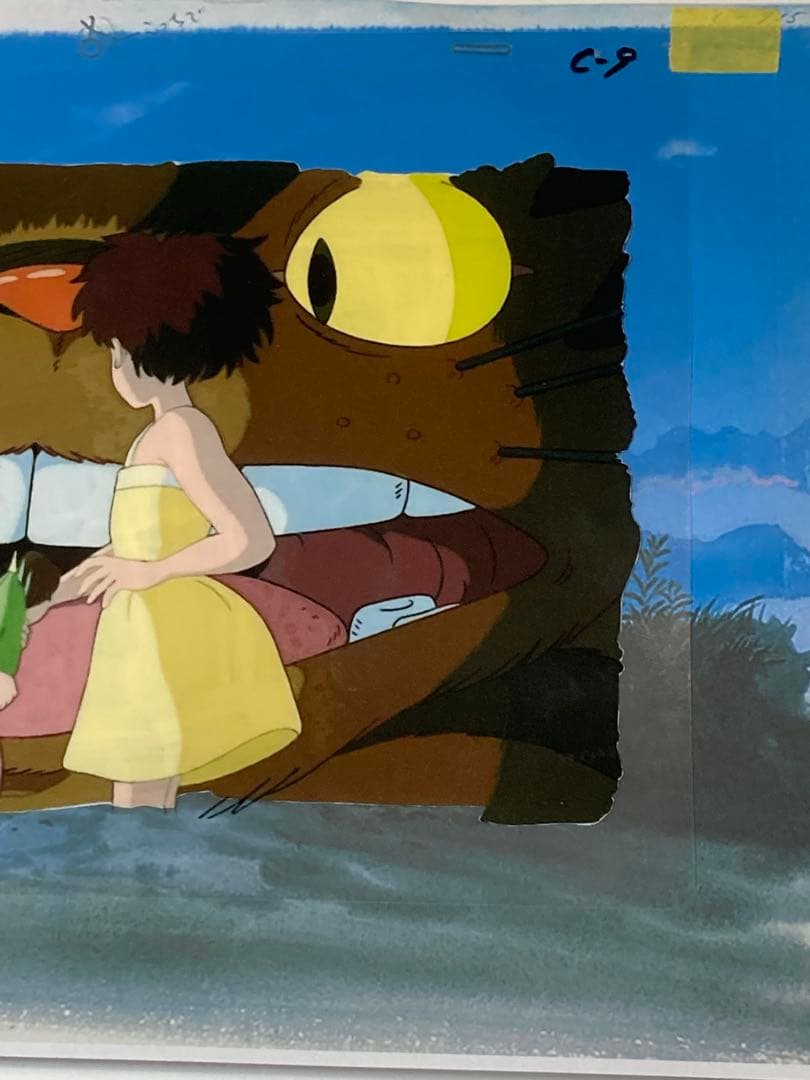 e６４　となりのトトロセル画【猫バスと二人】背景画・額縁付き