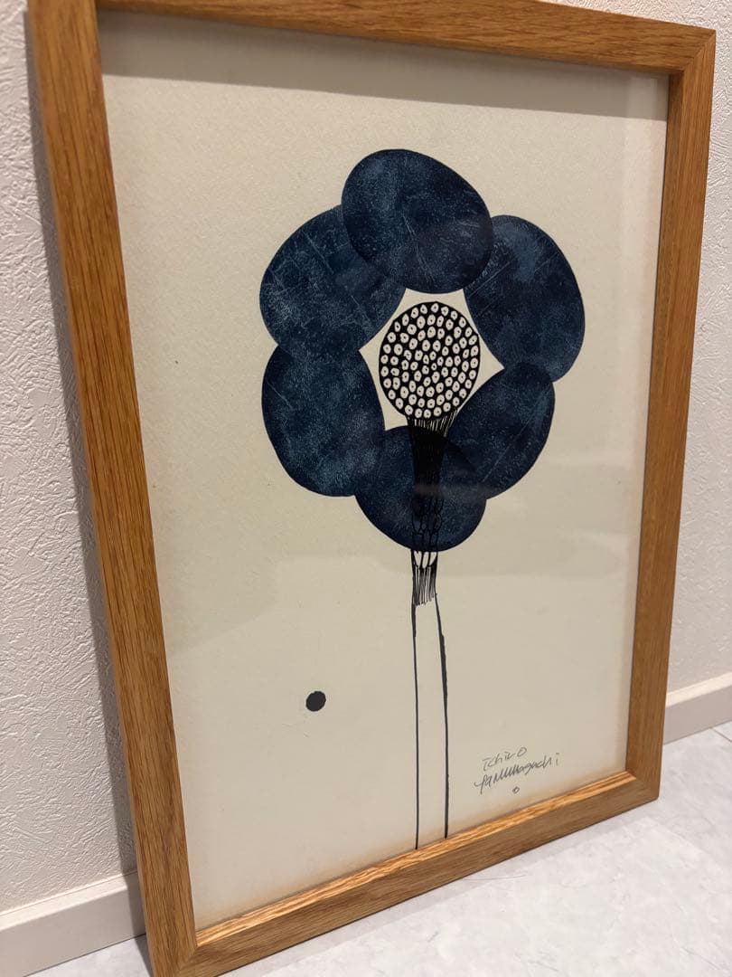 原画　山口一郎 藍色　群青色　花 Sサイズ