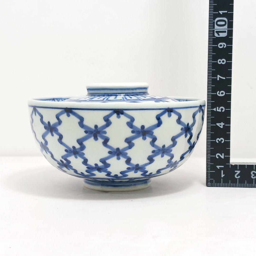 Y3311-2 伊万里 在銘 染付松皮菱繋文 飯碗 5客セット 共箱