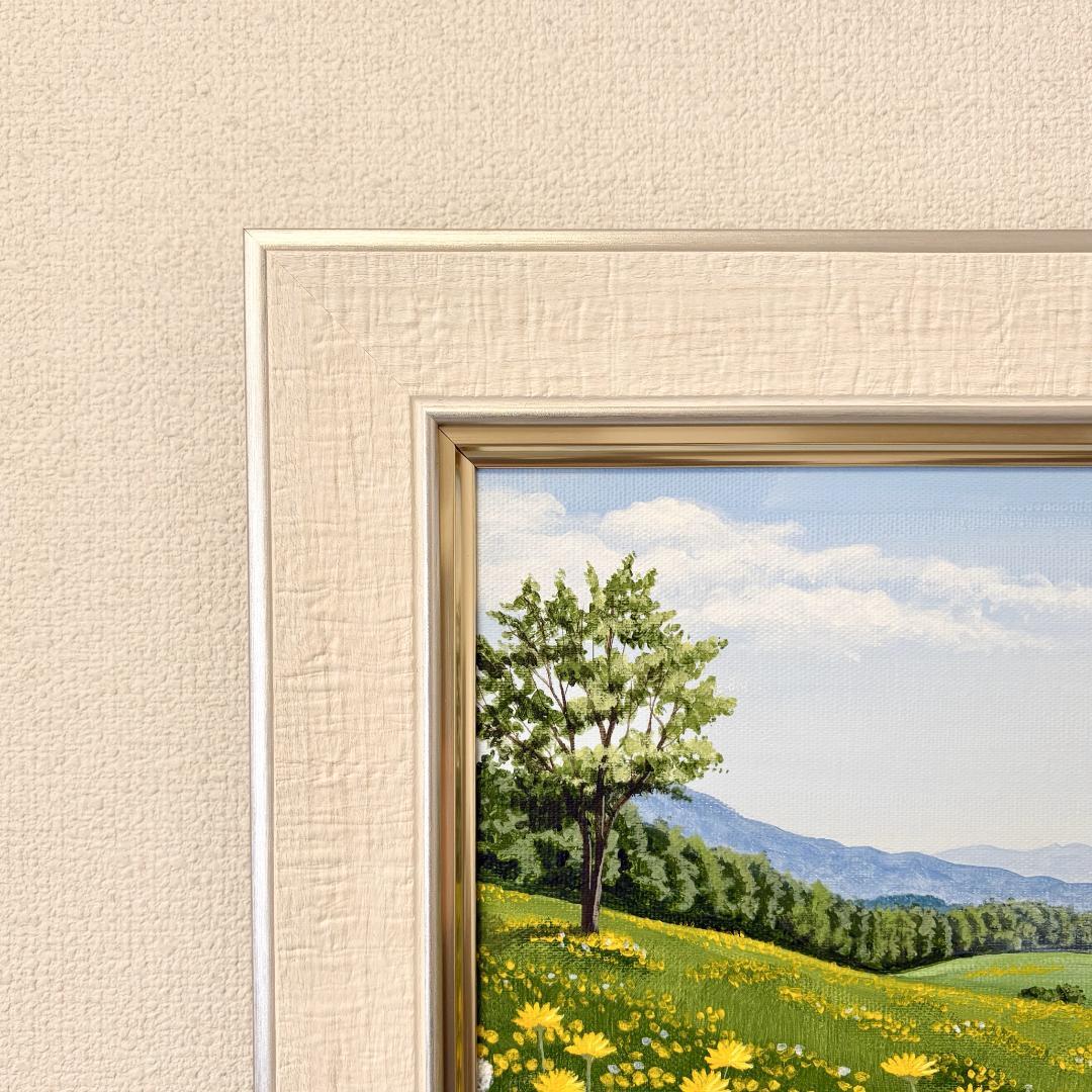 アクリル画　原画　「野花の咲く高原01」額縁付　F4サイズ　キャンバス