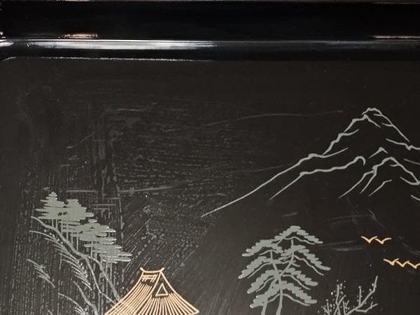 Y【中古品】漆塗り　御膳　会席膳【お盆】　グレー　8客セット