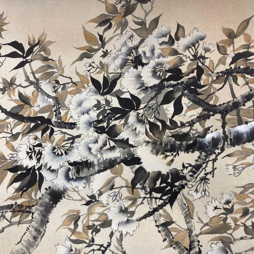 美品 掛け軸 杉浦契雪作 大幅 夜桜図 共箱 水墨画 縁起物