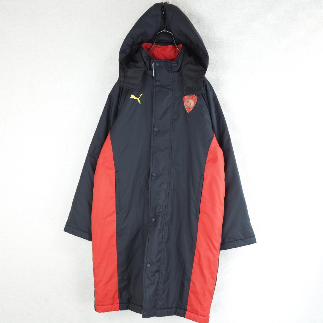G9675*プーマ☆中綿☆ベンチコート☆150☆ブラック☆黒赤☆キッズ☆サッカー
