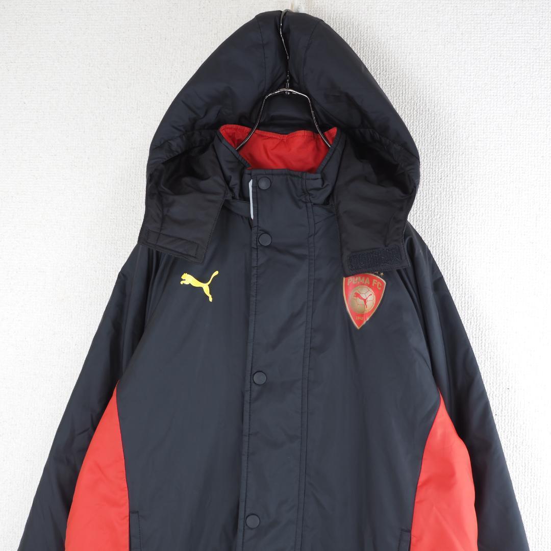 G9675*プーマ☆中綿☆ベンチコート☆150☆ブラック☆黒赤☆キッズ☆サッカー