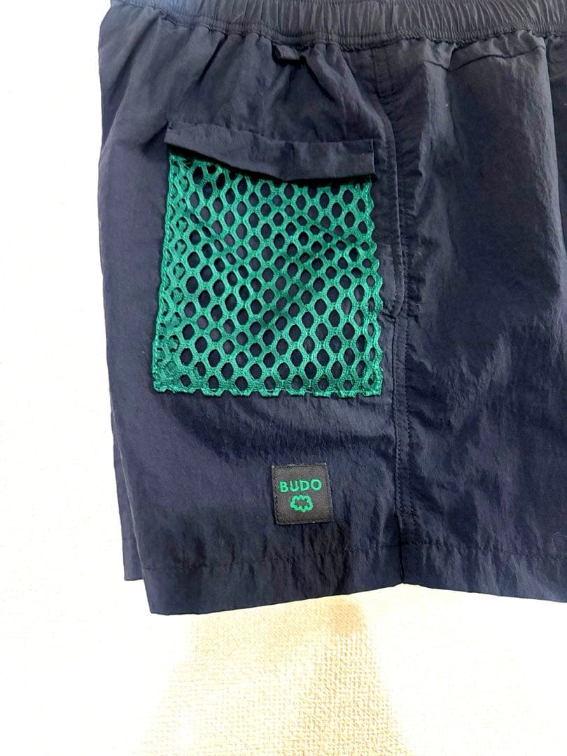 BUDO big mesh shorts☆ブラックグリーン☆XSサイズ
