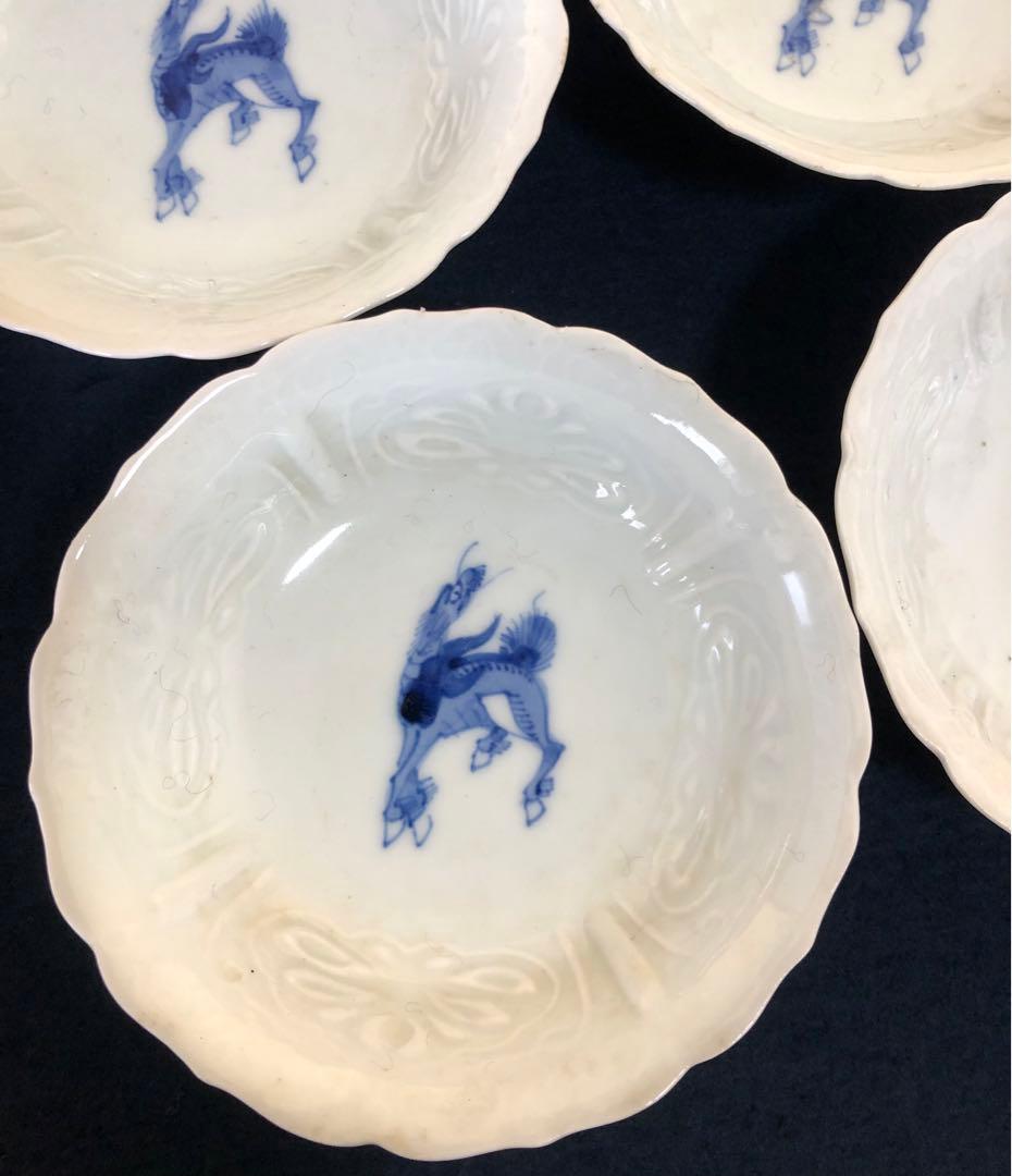 《R》伊万里 染付 麒麟図 輪花 小鉢6客 1f