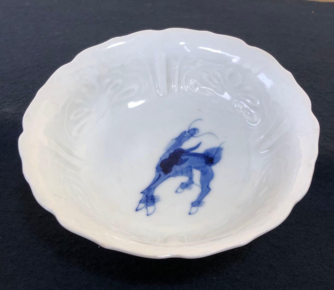 《R》伊万里 染付 麒麟図 輪花 小鉢6客 1f