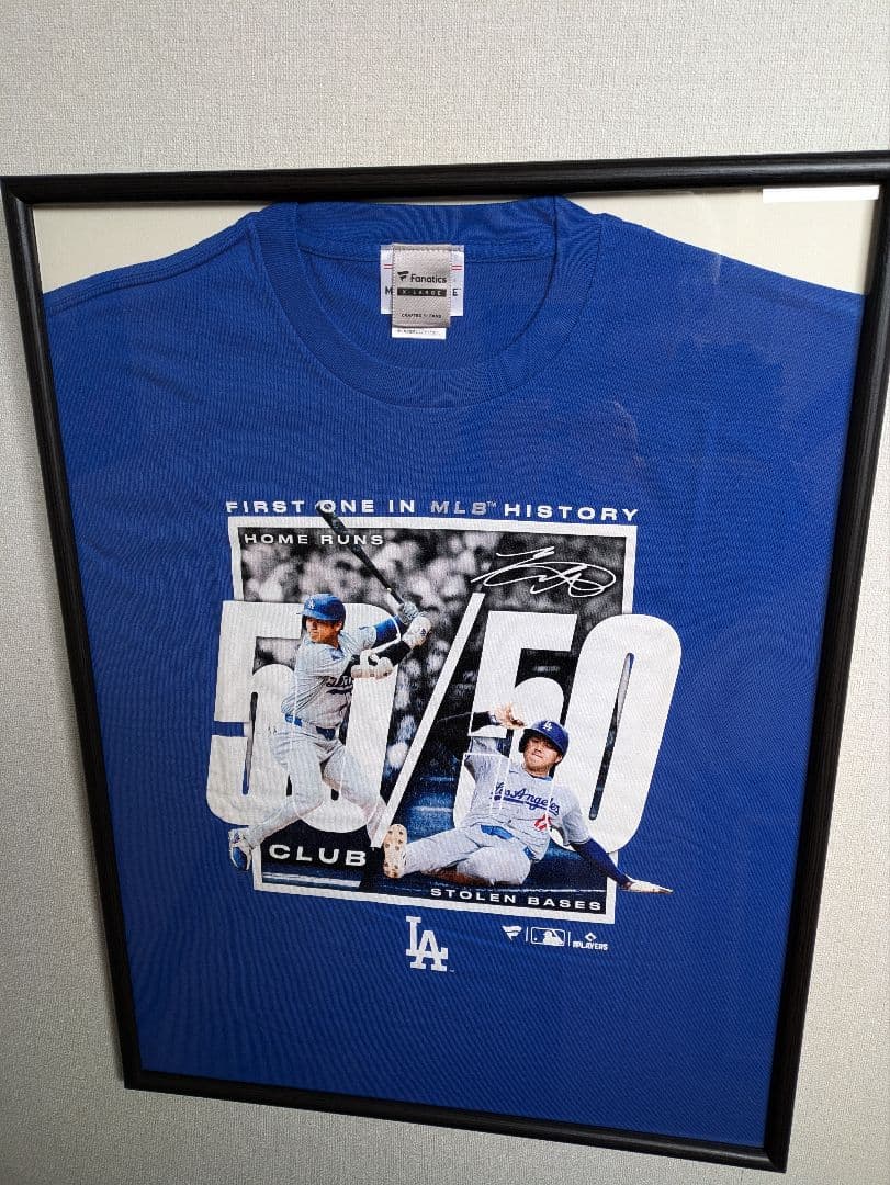 大谷翔平選手、50/50、Tシャツ、XLサイズ、Fanatics社、額付