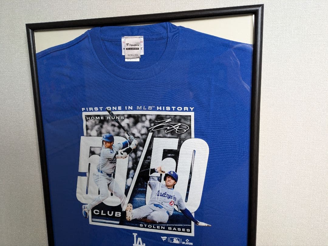 大谷翔平選手、50/50、Tシャツ、XLサイズ、Fanatics社、額付