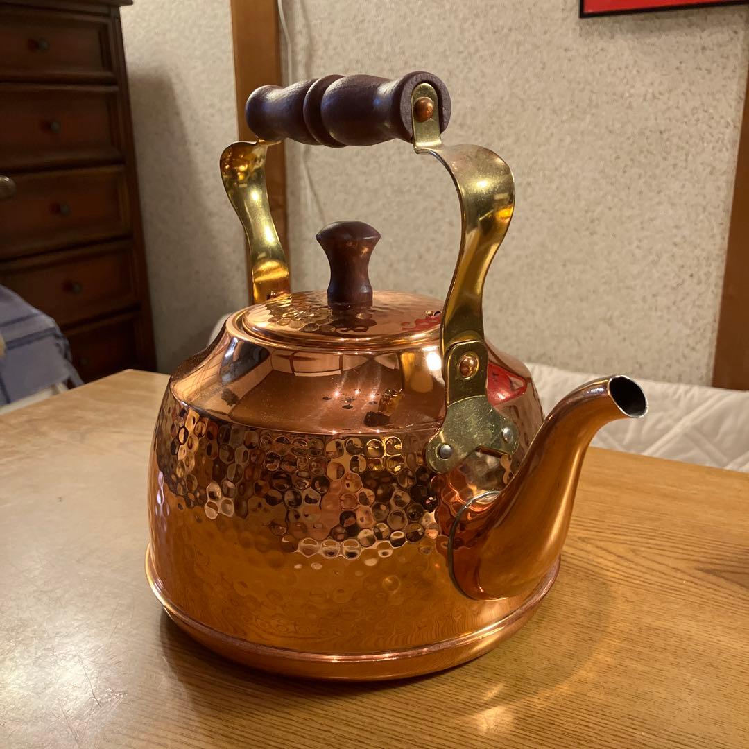 【美品】「茶寮」銅製ハンマードやかん　星野器物