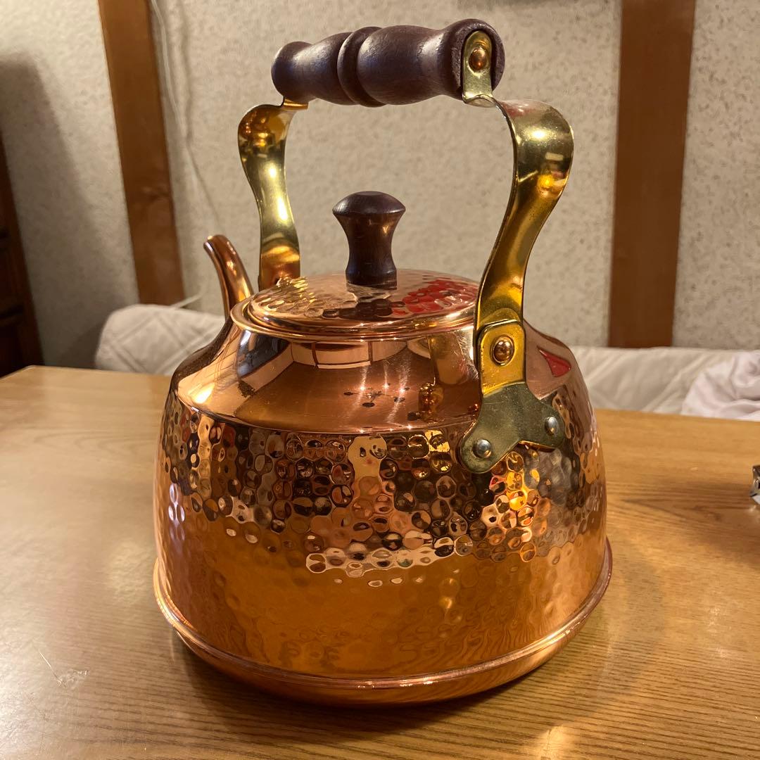 【美品】「茶寮」銅製ハンマードやかん　星野器物