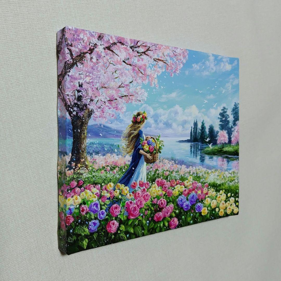 ま*る様 【花に囲まれて】アクリル画 F3 風景画 絵画
