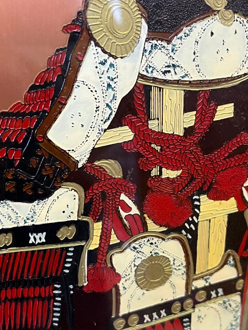 【アンティーク】額装 額縁 鎧 武士 赤絲威鎧 あかいとおどしよろい 絵画 壁掛
