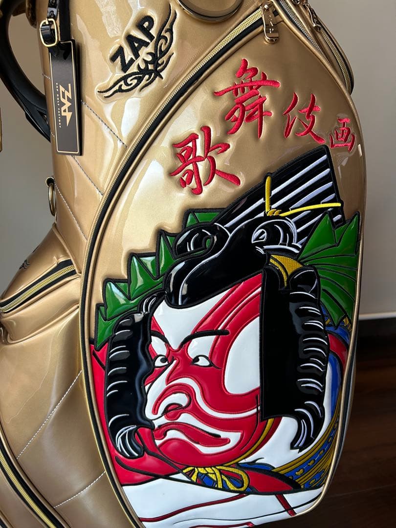 ザップZAPキャディーバッグ　歌舞伎画　ゴールド