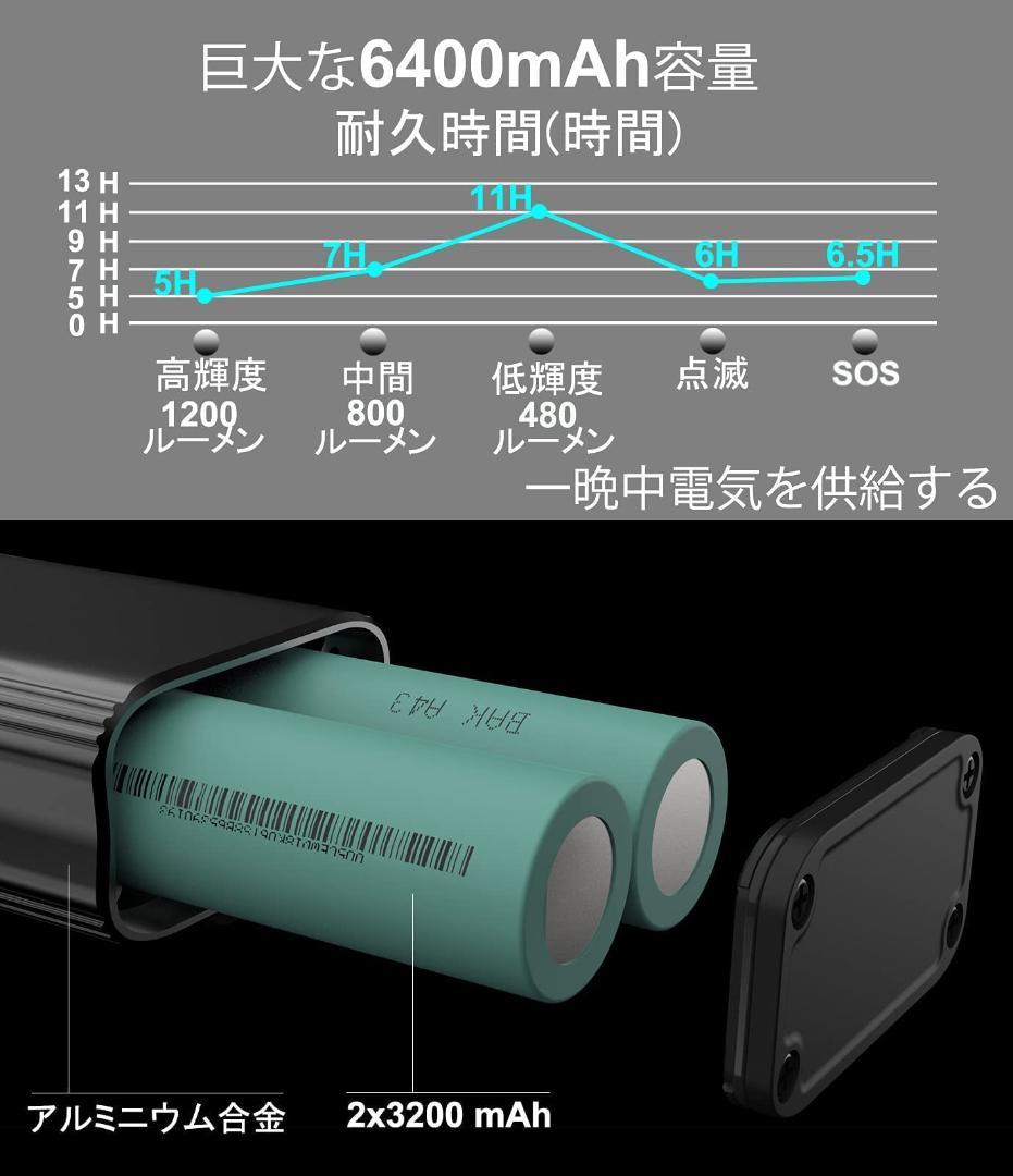 自転車ライト 6400mAh 1200ルーメンUSB充電式 防水 アルミ合金製