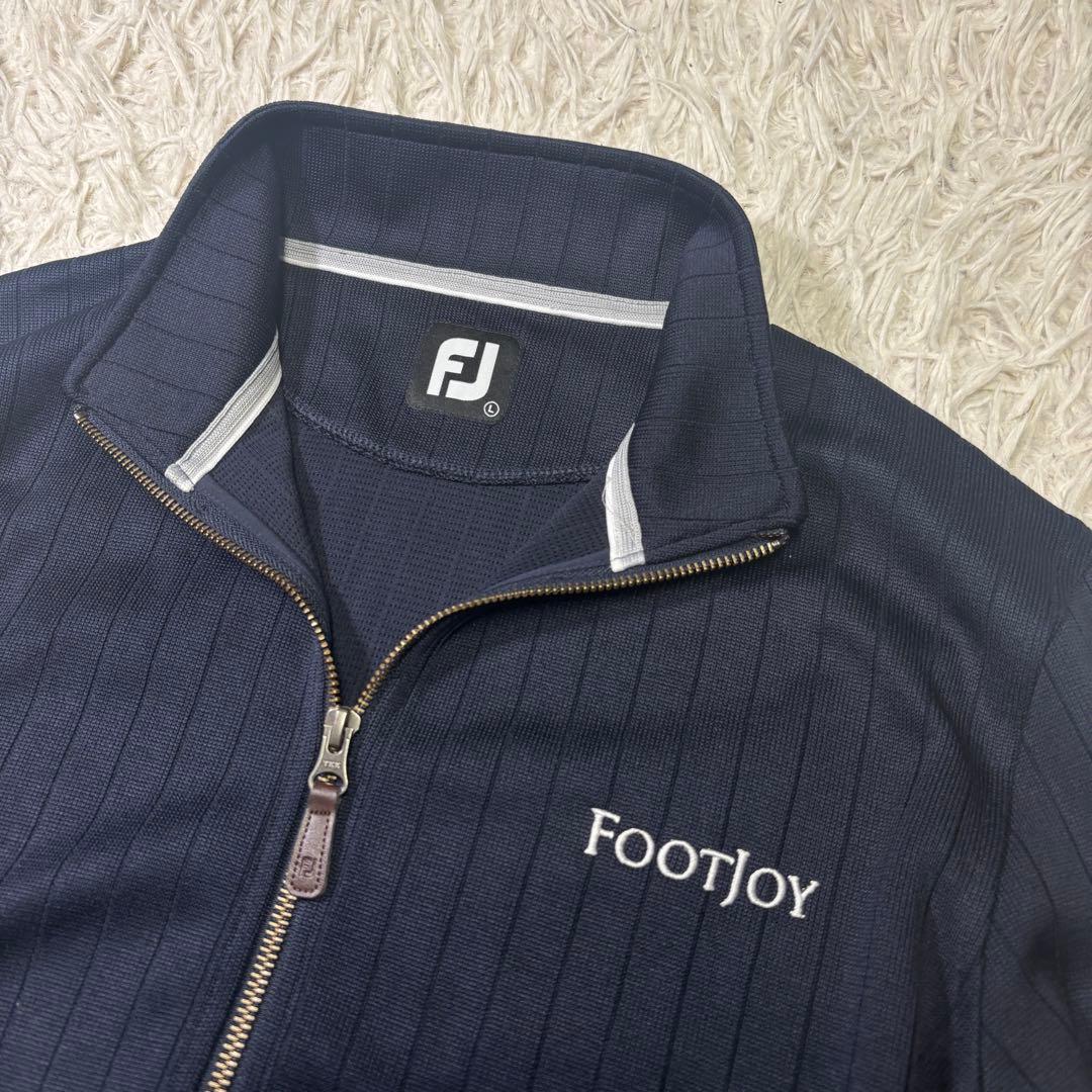 ◎極美品 FOOTJOY ゴルフ ニット ジップアップ レザー使い ロゴ刺繍L
