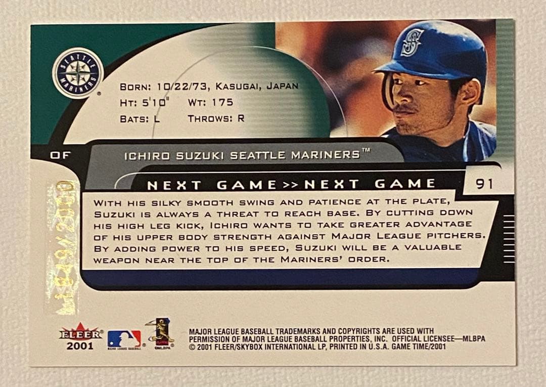 イチロー 2001 Fleer Game Time / 2000枚限定カード