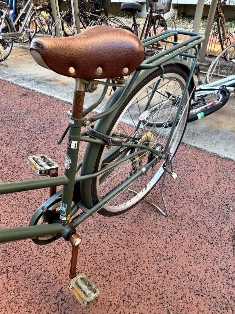 【引取限定】シティサイクル 自転車 グリーン カゴ付き 6段ギア