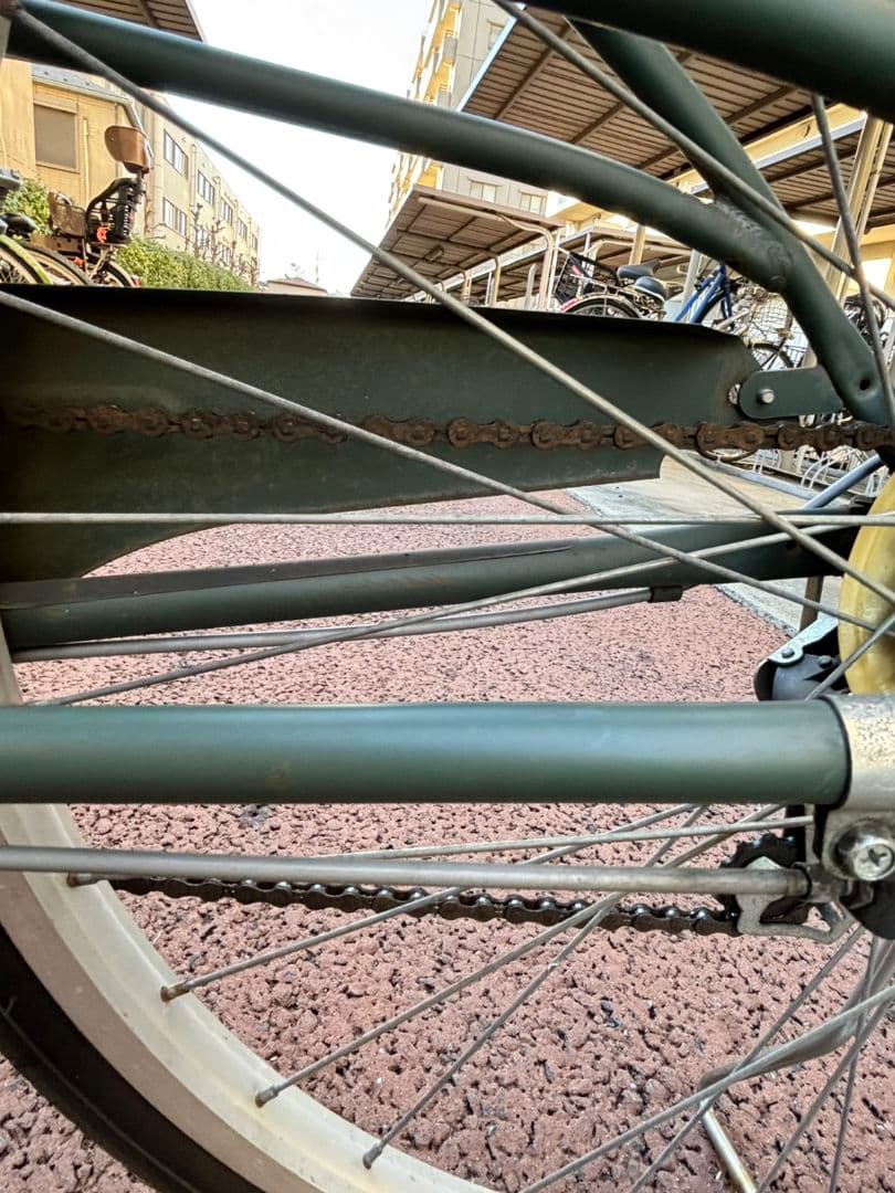 【引取限定】シティサイクル 自転車 グリーン カゴ付き 6段ギア