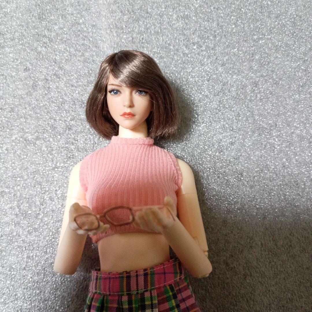 1/6 女性セミシームレス素体 ヘッド メガネ ノースリーブセーター スカート