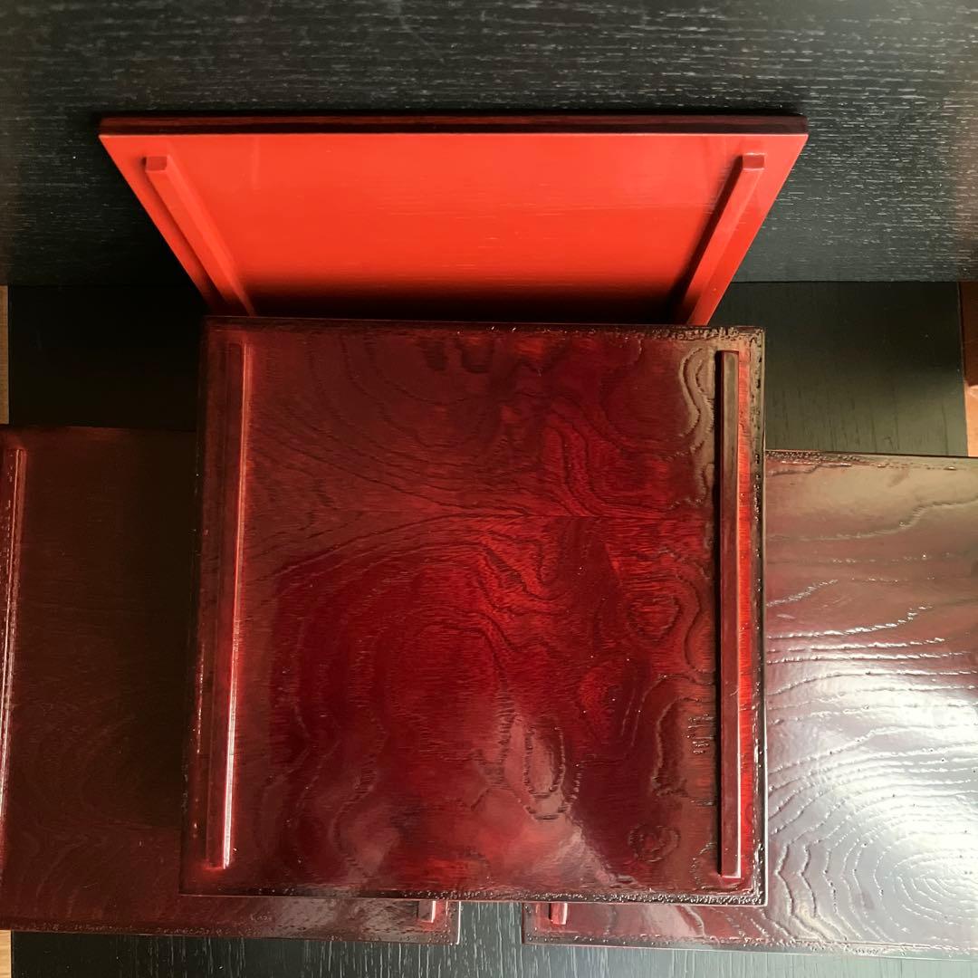 漆器重箱　溜紅本塗り木製三段重箱　★最終価格★