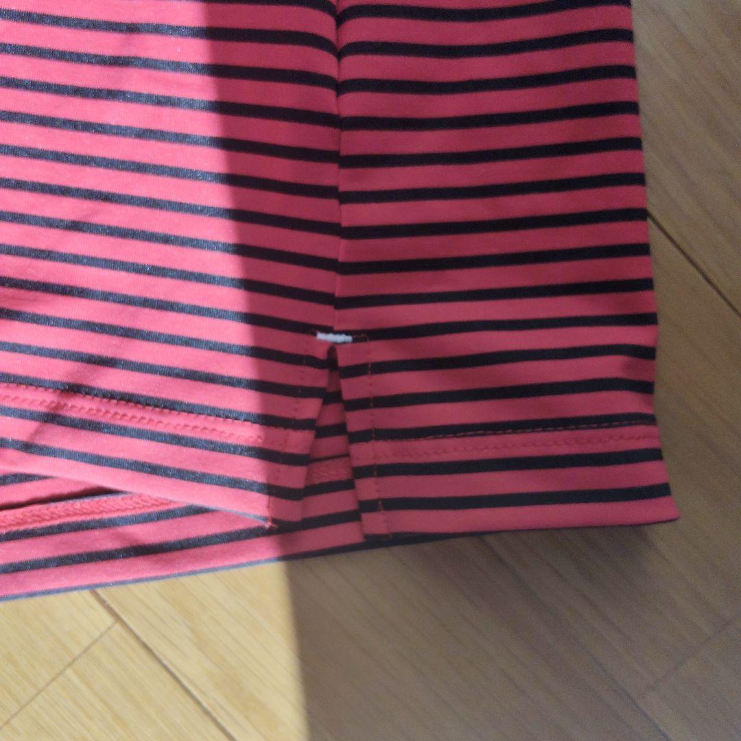 新品　Munsingwear L モックネックシャツ 赤黒ストライプ