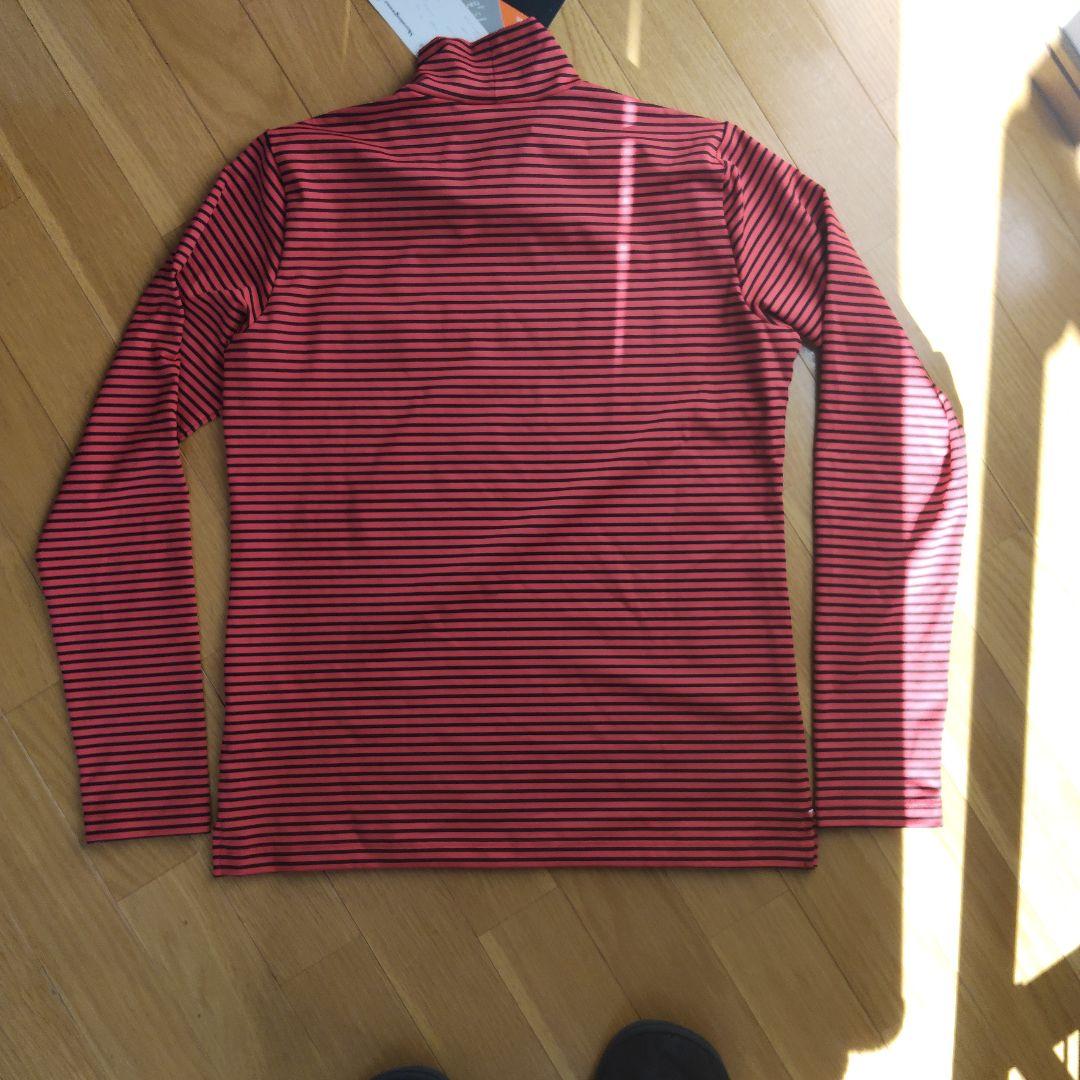 新品　Munsingwear L モックネックシャツ 赤黒ストライプ