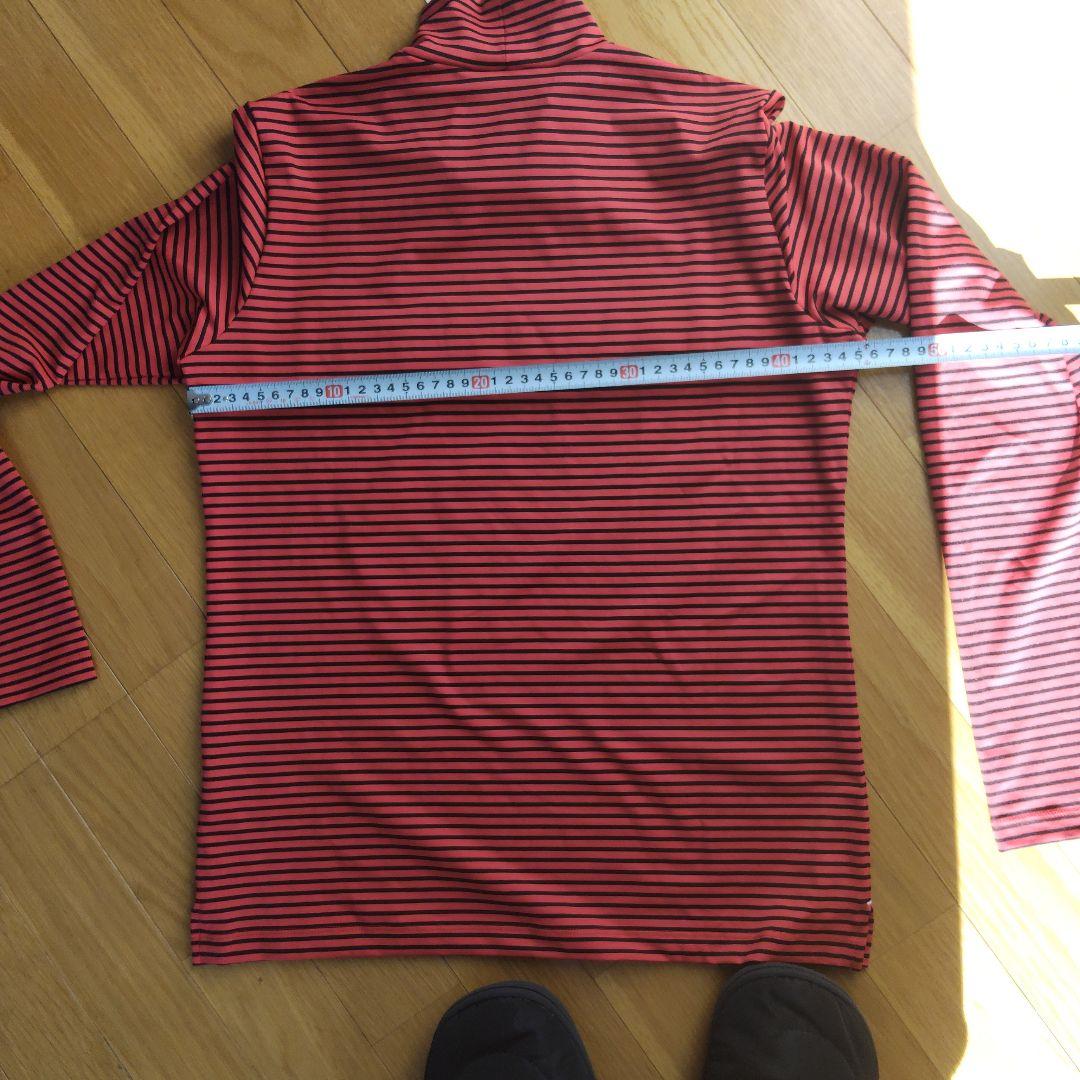 新品　Munsingwear L モックネックシャツ 赤黒ストライプ