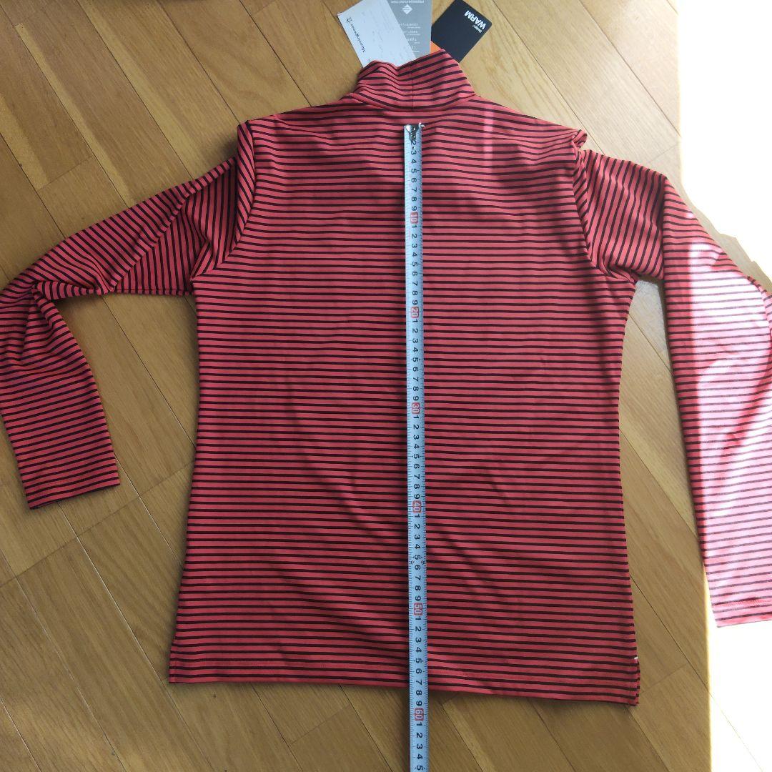 新品　Munsingwear L モックネックシャツ 赤黒ストライプ