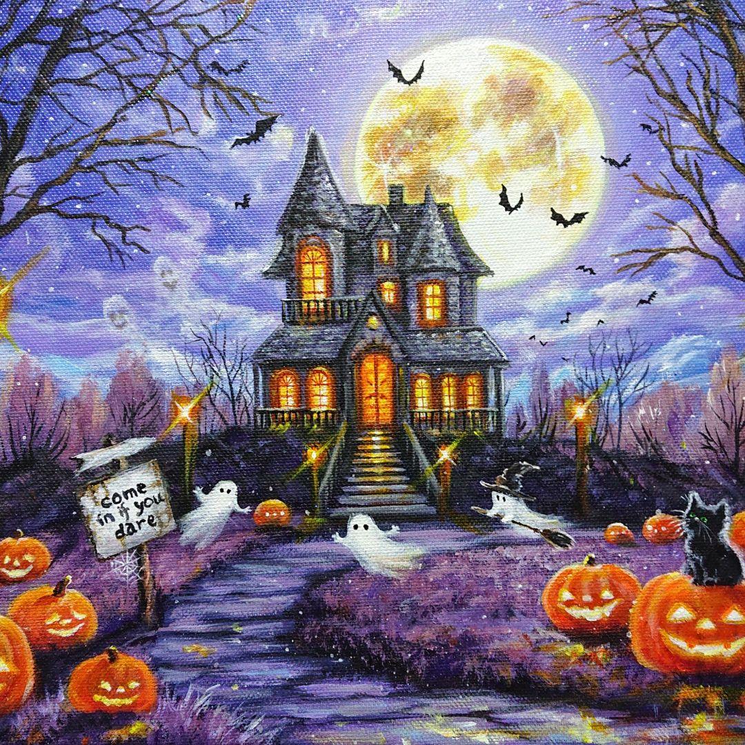 な*は様 【ハロウィン③】アクリル画 F3 風景画 絵画