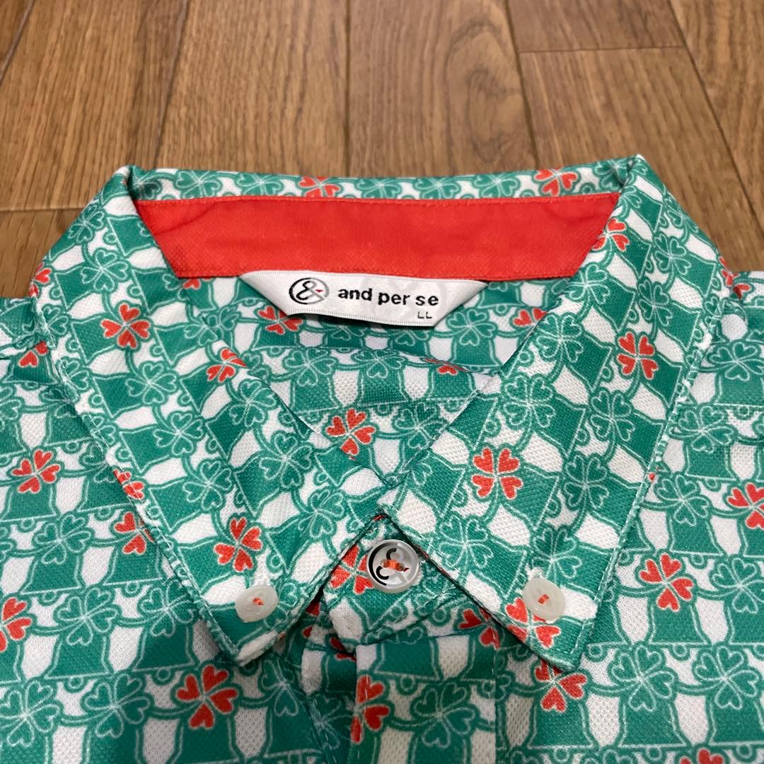【LLサイズ】アンパスィand per se 総柄 半袖ポロシャツ 美品