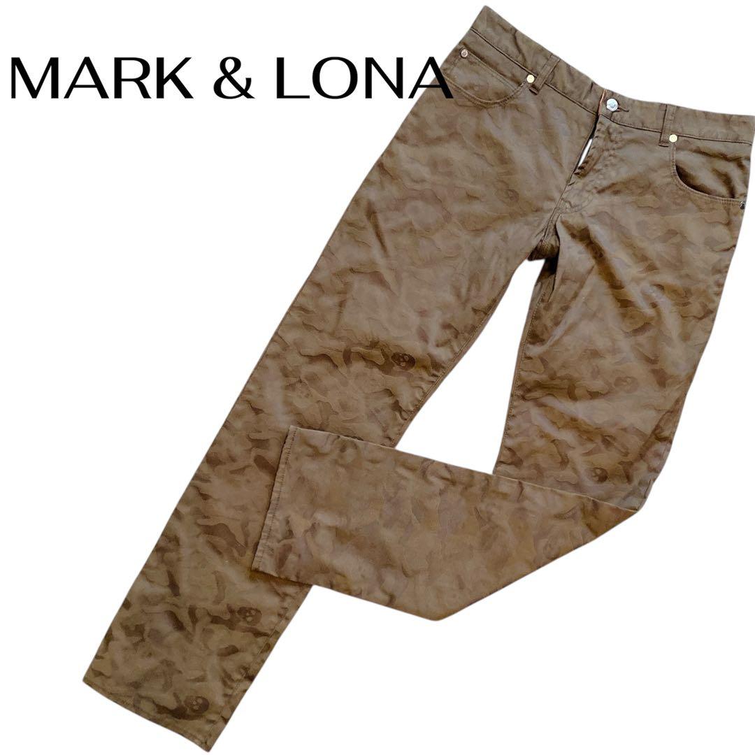 【美品】MARK & LONA 人気 スカルロゴ×カモフラ 総柄 ゴルフパンツM