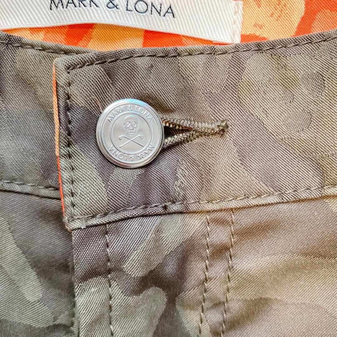 【美品】MARK & LONA 人気 スカルロゴ×カモフラ 総柄 ゴルフパンツM