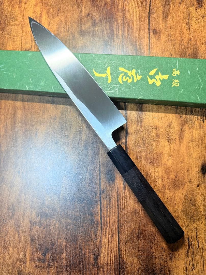 【堺打刃物】左用　身卸 出刃　白鋼　包丁　7寸　黒檀水牛八角柄