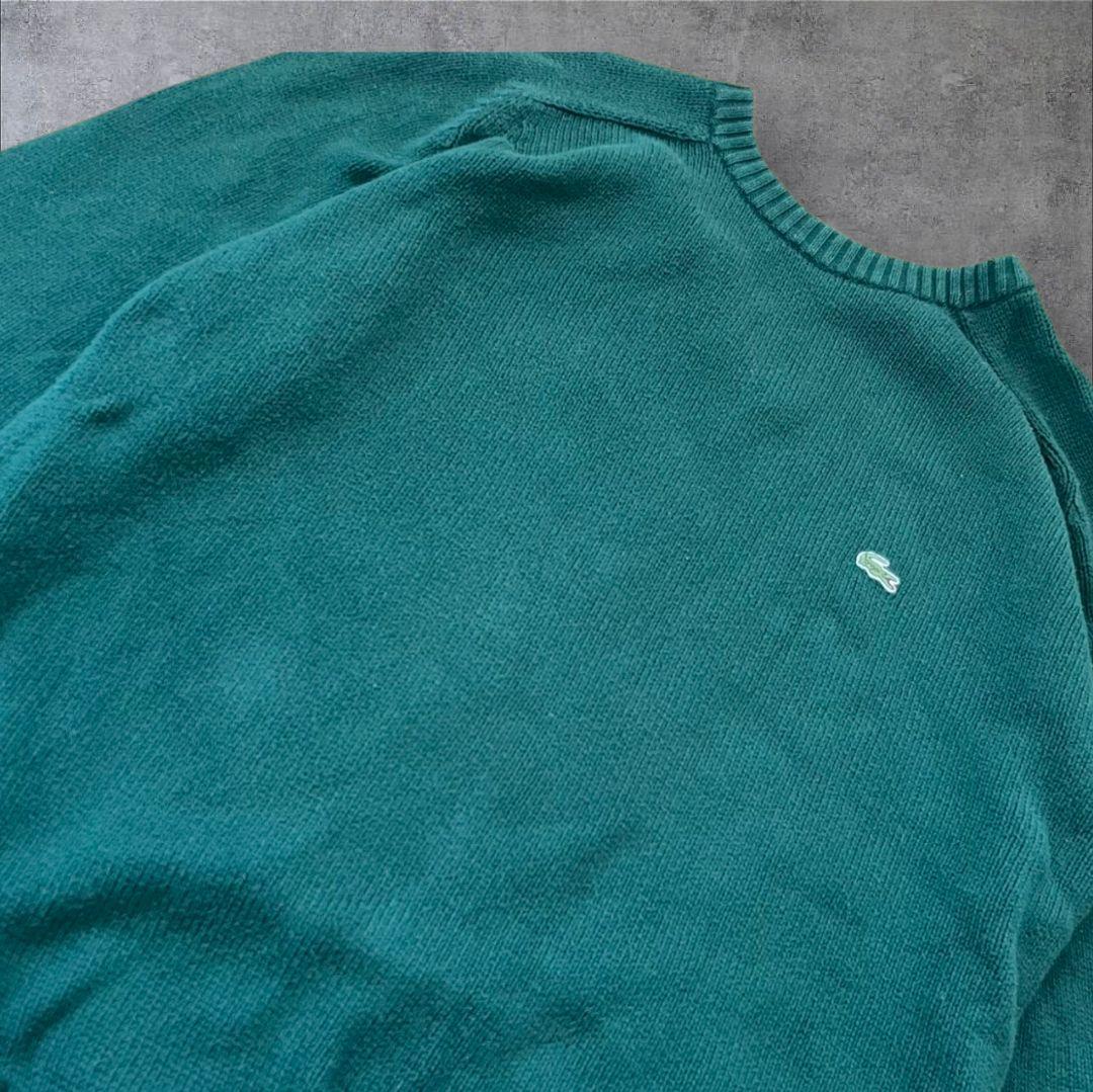 LACOSTEラコステ クルーネックニットワニロゴ刺繍グランパグリーン緑M
