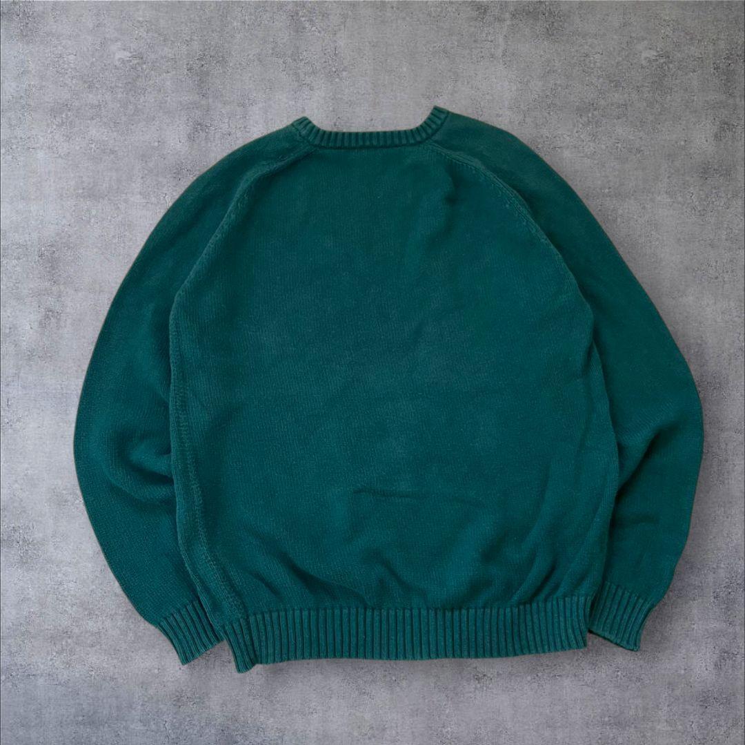 LACOSTEラコステ クルーネックニットワニロゴ刺繍グランパグリーン緑M