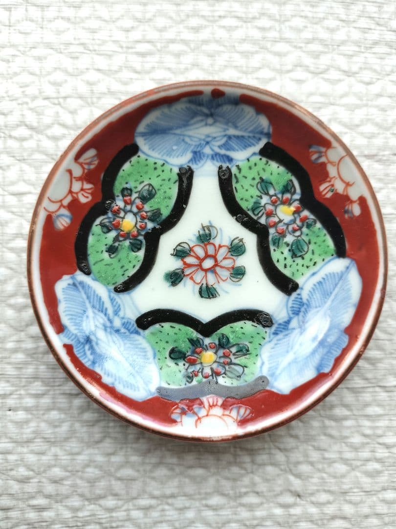 三枚組　古伊万里　色絵　花文　豆皿