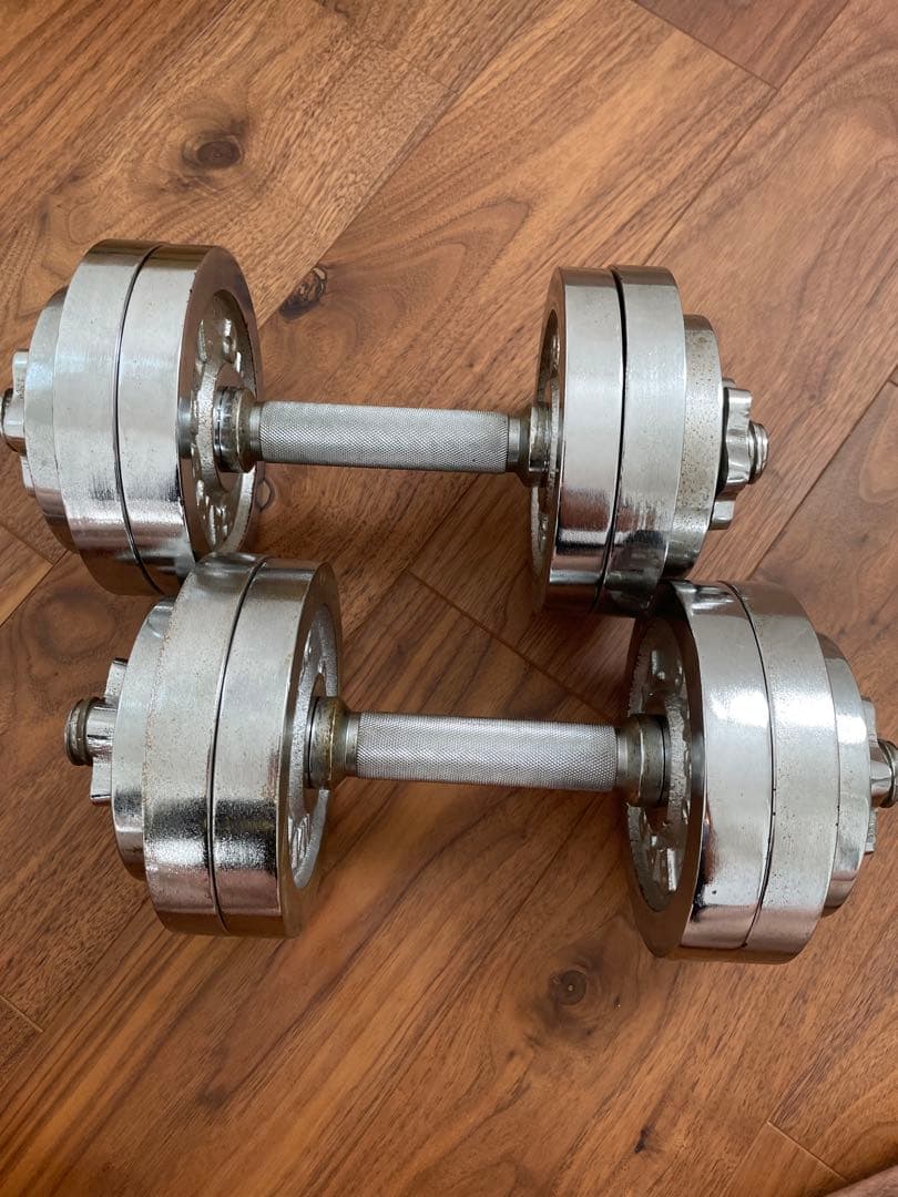 中古品 ダンベル 約15kg 2個セット 30kg ダンベルセット クローム