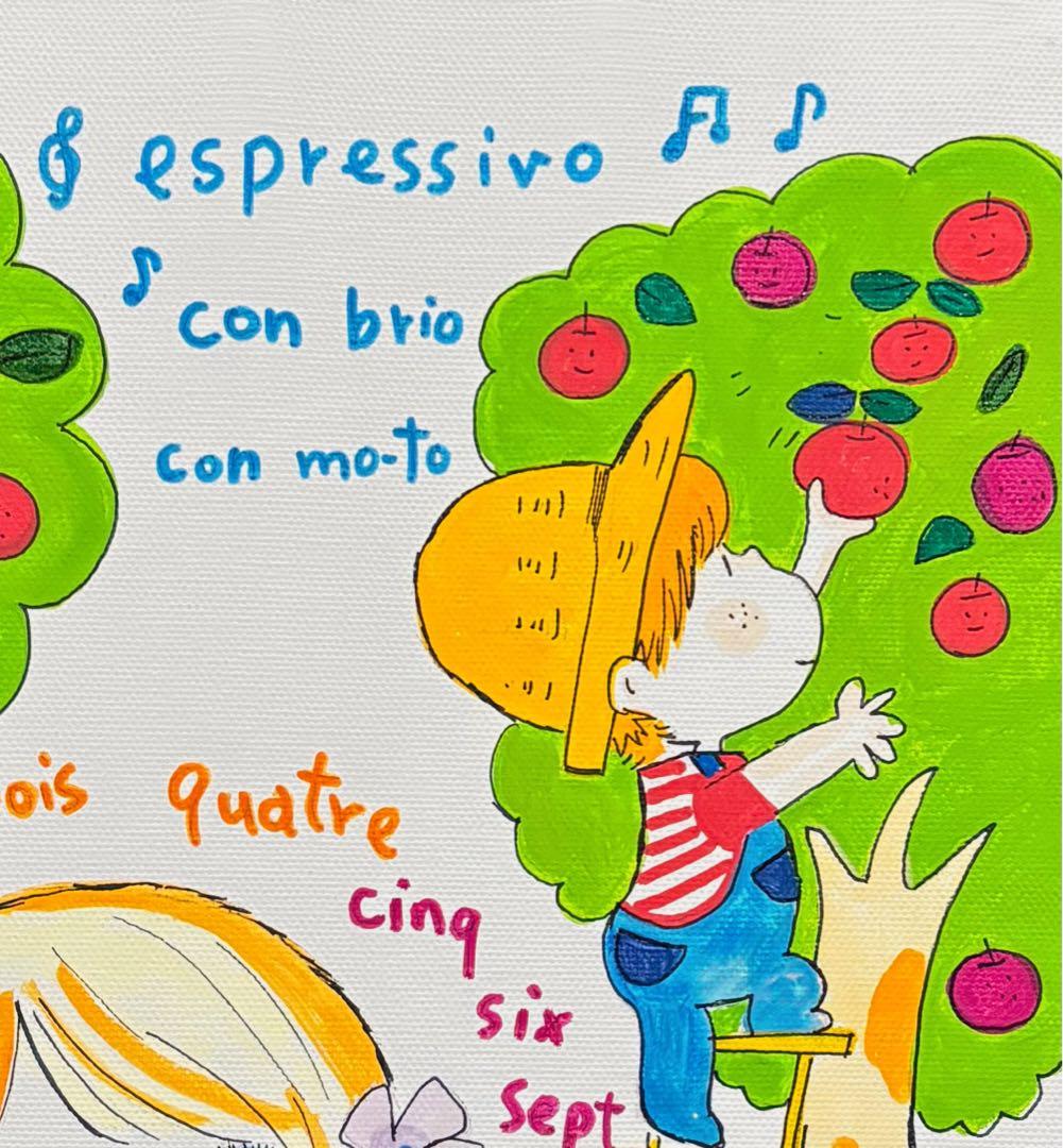 【F4号】手描き作品　水森亜土　額縁　サイン　未使用額　絵画　油彩　人気作品